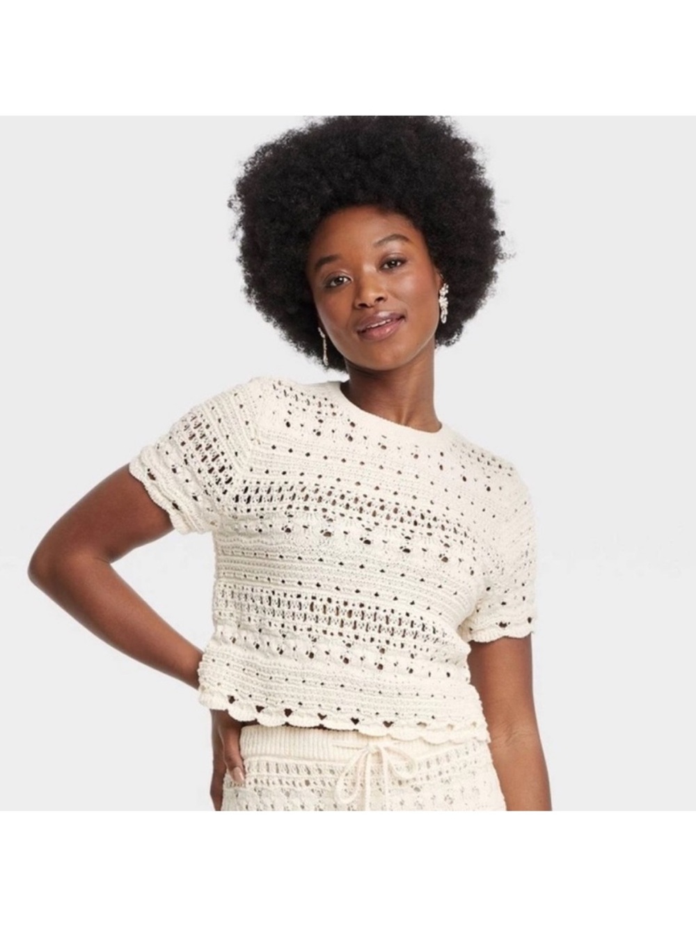 NWT Universal Thread Cream Crochet Short-Sleeve Knit Top Small